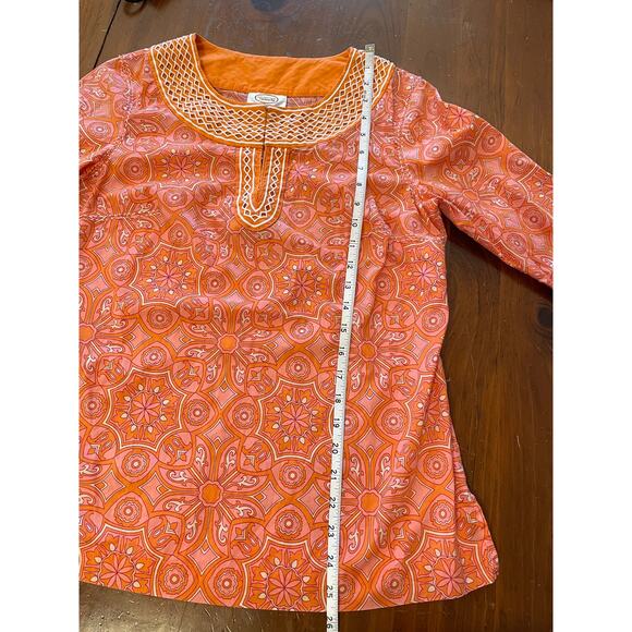 Talbots Stretch Womens Blouse Small Boho Tunic Mandala Orange Decorative Trim - Picture 8 of 10